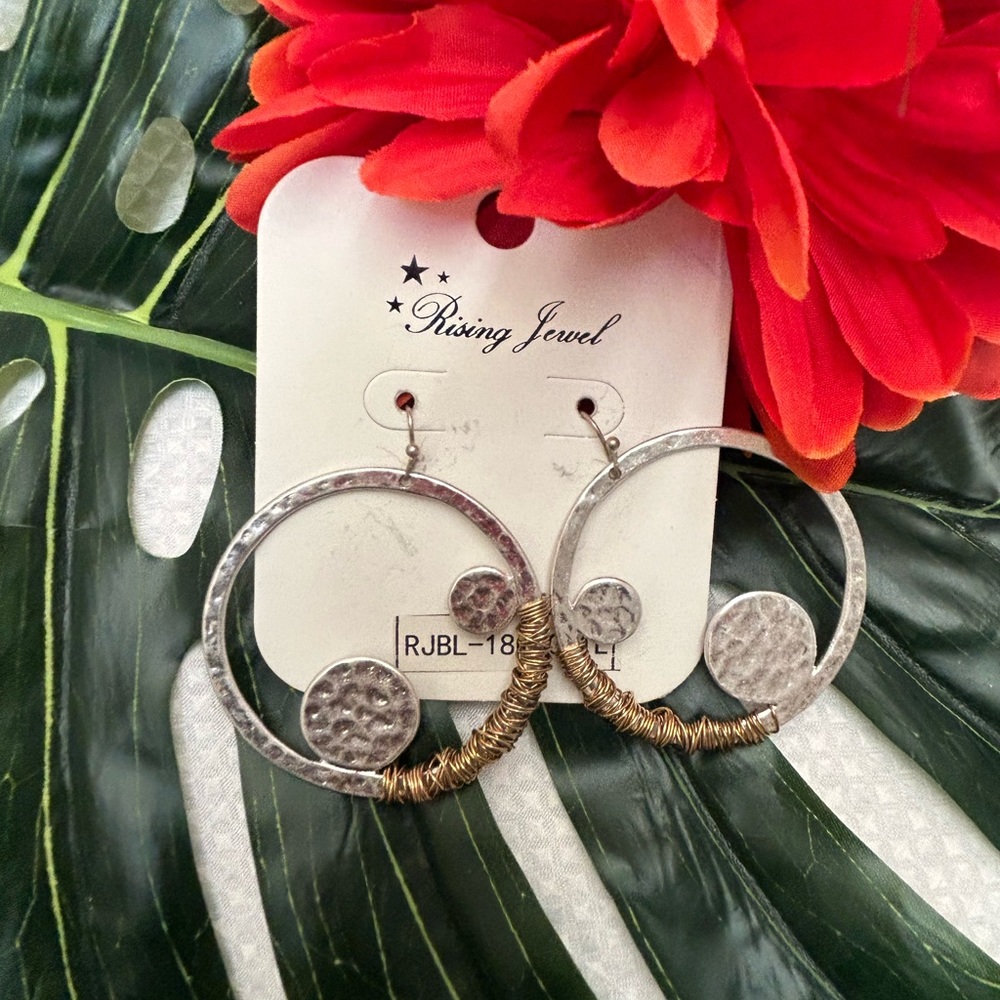 💥New Rising Jewel Fashion  Dangling Two Circles in a Hoop Earrings
